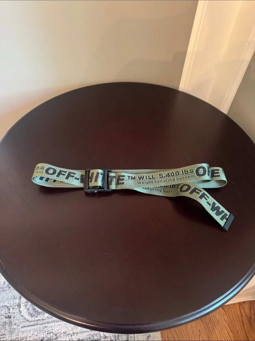 Off-White Green Industrial Web Belt with Black Text
